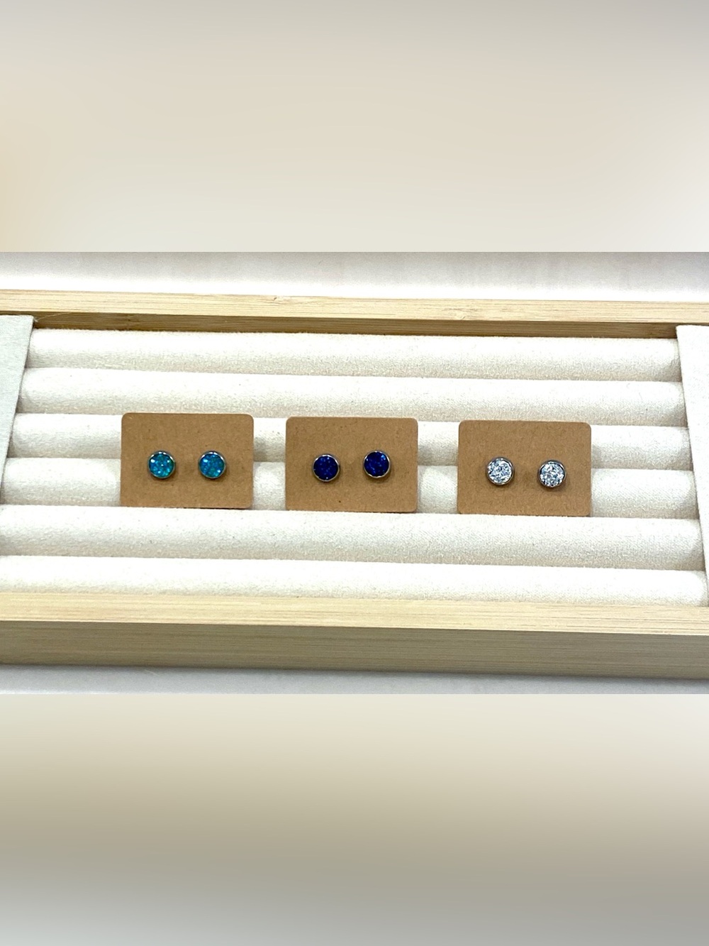 Trio of Round Druzy Stud Earrings - Blue, Teal & Silver Options